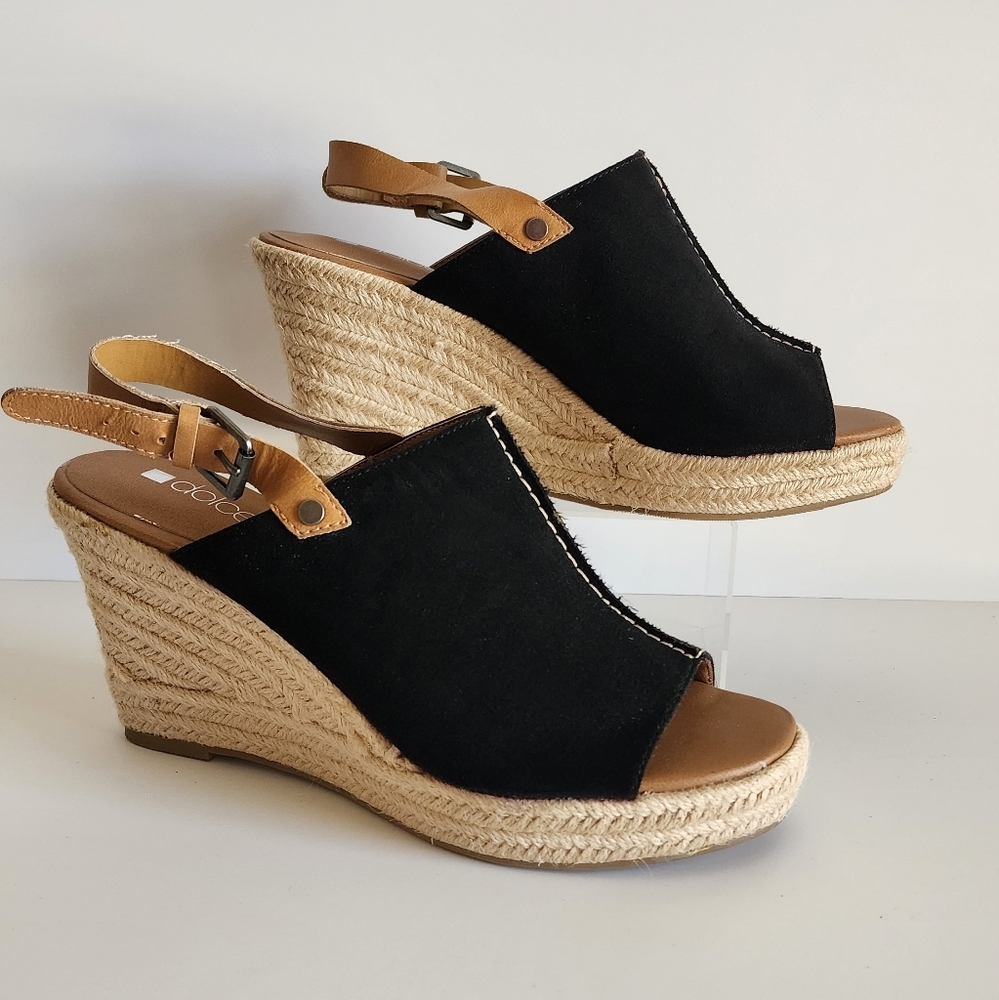 Dolcetta Selma Women's 9.5 Black Espadrilles Wedge Faux Suede Casual Shoes